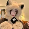 Bonito Sombrero de Oso para Mujer, Nuevo Estilo de Invierno, Felpa, Cortavientos, Engrosado, Cálido, Adelgazante de Rostro, Protector de Orejas, Gorro Bufanda