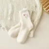 Calcetines de Terciopelo de Visón de Media Pantorrilla para Mujer en Invierno, Resistentes al Frío y Cálidos, Lindos Calcetines de Felpa con Lazo para el Hogar, Calcetines de Dormir para Confinamiento