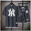 Camiseta de Manga Corta Waffle Guapo 2024 para Hombre Verano Falso Dos Piezas Tendencia Marca Juventud Casual Deportiva Traje para Hombre
