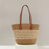 Bolso de Paja Playa Rayas Negras 2025 Nuevo Casual Verano Bolso de Hombro Moda Bolso Tote Bolso Versátil Mochila para Mujer