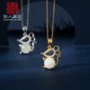 S925 Sterling Silver Hetian Jade Pingente Colar Rato Feminino Design de Nicho Simples Pingente Cadeia Método Antigo Conjunto de Ouro Cadeia
