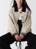 Chaqueta Corta de Pana de Manga Larga para Otoño "Brisa de Otoño" con Diseño de Cuello Bloque de Color Bajo en Calorías