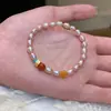 Pulsera de Perlas de Agua Dulce Naturales Rosadas, con Cuentas, Lujo Ligero, Nicho, Sensación de Gama Alta, Pulsera para Mujer, Joyería al por Mayor de Ágata Roja del Sur