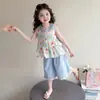 Conjunto de Ropa para Niñas 2026 Verano Nuevo Estilo Top Floral sin Mangas para Niñas Pequeñas Conjunto de Ropa de Verano Conjunto de Ropa para Bebé