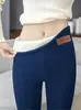 Leggings Gruesos de Lana de Cordero con Forro Polar de Comercio Exterior, Pierna de Tiburón para Mujer con Etiqueta de Cuero, Pantalones de Yoga Ajustados de Cintura Alta para Otoño e Invierno, Casual Fitness