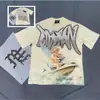 Camiseta Europeia Estampada de Manga Curta para Homem, Marca da Moda com Padrões de Strass, Roupa Masculina Única, Camiseta Floral Elegante Slim Fit