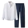 Camisa de Lino Puro de Manga Larga Primavera y Otoño para Hombre Commute Casual Todo Material de Lino Camisa Transpirable Top Estilo Chino