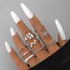 Joyería Europea y Americana, Juego de Anillos de Perlas Multipièce con Diamantes Engastados en Cruz Simple, Juego de Anillos Huecos en Forma de Corazón de Diez Piezas