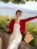 Cárdigan Rojo con Tirantes para Mujer Otoño Ropa Exterior 2025 Nuevos Tops de Punto Primavera y Otoño para Ropa de Abrigo Talla Única Azul