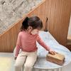 Meninas primavera e outono nova camisa de gola alta infantil com forro de lã outono e inverno estilo ocidental manga comprida camiseta top 0205A005