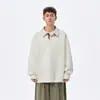 2025 Nueva Tendencia Otoño Marca Tallas Grandes Hombre Otoño Manga Larga Solapa Color Sólido Holgado Casual Tendencia Sudadera