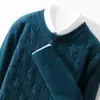 Suéter Masculino de Lã com Gola Redonda, Suéter de Tricô Jacquard Grosso, Top de Caxemira Solto Business Casual, Camisa Base