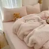 Ins Estilo Coreano Conjunto Macio de Lã de Cordeiro Quatro Peças Plush Dupla Face Armazenamento de Calor Inverno Quente Conjunto de Quatro Peças