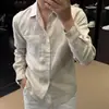 Moda de Verano Casual de Moda Versátil Fina para Hombre Sencilla de Color Sólido Elegante Estilo Old Money Camisa de Manga Larga con Cuello de Solapa