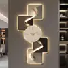 Pintura Decorativa Moderna de Lujo Ligero para Entrada con Reloj Reloj Pintura de Luz Led Sentido Avanzado Pintura Colgante para Pasillo Murales para Sala de Estar