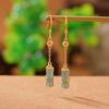 One Deer Silver S925 Prata Esterlina Banhado A Ouro Azul Água Jade Novo Estilo Chinês Vintage Estilo Nacional Moeda Folha De Bambu Brinco Gota De Orelha Gancho De Orelha