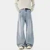 Jeans Americano Retro Plissado de Perna Larga Masculino Novo Outono 2026, Tecido Jeans 320g, Visual Moderno de Alta Qualidade