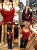 Camisola de Encaje a Cuadros con Lazo Falso de Dos Piezas para Chica Atractiva Ropa Interior de Mujer Verano Nuevo Top Ajustado con Almohadillas