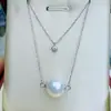 Collar de Plata de Ley S925 de Doble Capa con Perlas de Agua Dulce para Mujer, Cadena para Clavícula de 9-10 mm, Colgante Redondo Único Aurora, Lujo Ligero
