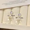 Brincos femininos com zircônia e pérolas, simples e únicos, nicho, brincos e clipes de orelha requintados e modernos, atacado