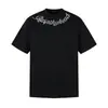 Camiseta Retro Americana de Cor Sólida com Pérolas e Manga Curta para Homens e Mulheres, Design de Nicho para o Verão, Top Solto e Versátil para Casais, Tendência