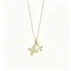 Nuevo Collar de Acero de Titanio con Colgante de Trébol de Cuatro Hojas y Estampado de Doble Flor para Mujer, Elegante Cadena para Clavícula con Circonita Exquisita, Joyería de Estilo Lujo Ligero