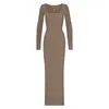 Vestido Bodycon Negro de Manga Larga con Cuello Cuadrado, Ajustado, Inspirado en Skims Kardashian, Adelgazante para Mujer
