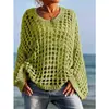 Saída de praia feminina de primavera e verão, blusa de tricô vazada sexy da moda europeia e americana, malha de tricô para férias
