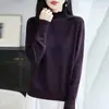Suéter de Tricô Fino de Lã Feminino Gola Alta Meia Manga Cor Sólida Manga Longa Solto Camisa Base Top Outono/Inverno 2026