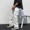 Pantalones cargo multi-bolsillo para hombre, estilo ins de moda Hong Kong, pantalones largos casuales holgados de pierna recta, pantalones jogger cool de cordón de alta calle
