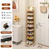 Zapatero para entrada de casa, estante pequeño estrecho para zapatos, simple estante de hierro artístico de múltiples capas estrecho para interiores, zapatero individual para entrada