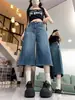 Jeans Americanos de Calle Desgastados de Pierna Ancha Cortos para Mujer, Nuevos de Verano de Cintura Alta Sueltos Adelgazantes Rectos Retro