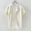 Camisa de lino blanca de manga corta para hombre, informal, de verano, con solapa, holgada, fina, de algodón y lino, talla grande, tendencia