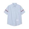 Camisa TB JL Manga Curta Listrada Nova Fita de Duas Listras Fio Tingido Casual Manga Curta Verão Igual para Homens e Mulheres