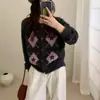 Chaqueta Suéter Acolchada Bordada con Flores Estilo Retro Coreano Otoño e Invierno Nuevo Diseño Estilo Perezoso Cárdigan de Punto Superior
