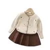 Suéter Base para Niños Otoño 2025 Nuevo Lindo Conjunto de Dos Piezas para Niña Suéter de Cuello Redondo para Niñas Conjunto Grueso