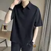 Camiseta de manga corta, polo para hombre, de alta gama, de verano, de moda, estilo japonés, retro, holgado, estilo americano, cuello, media manga