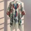 Chal vintage de estilo francés con flecos y abertura lateral, pintura a tinta, para mujer, abrigo capa engrosado para otoño e invierno, bufanda chal para fotos de viaje