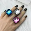 Anel de Resina Quadrado Octogonal Diamante Estilo Ins Novo Retro Colorido Simples Criativo Anel Doce