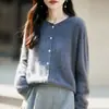 Cárdigan de punto cepillado, cuello redondo, sin costuras, para mujer, otoño/invierno, mezcla de lana y cachemira, suéter suave y cómodo, prenda de abrigo de manga larga