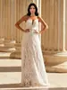Vestido de Boda Ligero Estilo Europeo y Americano, Nuevo Sexy Escote en V Sin Tirantes Malla Patchwork Lentejuelas Espalda Descubierta Con Cordones Largo Vestido de Fiesta de Noche