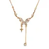 Collar de Borla de Perla y Mariposa de Zirconia, Nuevo Estilo de Verano, Exquisito, Moderno, Lujo Ligero, Versátil, Gama Alta, Cadena Súper Brillante para Clavícula