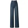 2093 Jeans Anchos de Otoño Nuevos para Mujeres de Mediana Edad, Pantalones Anchos de Algodón Lavado Estilo Mom para Mujeres de Mediana Edad y Mayores, Pantalones Rectos Elásticos