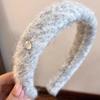 Faixa de Cabelo Lã Cinza Nevoeiro Simples Retrô Etiqueta Dourada Cabeça Alta Aba Larga 2026 Novo Estilo Presilha de Cabelo Inverno