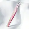 Pegatinas de Diseño de Paisaje, Pinzas, Pinzas Delfín de Punta Ultrafina Tratadas Térmicamente de Alta Precisión, Pinzas Doradas Pluma para Artistas de Pestañas, Estilos Personalizados