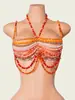 AYJ Roupa feminina europeia e americana corrente de corpo oca decorativa com contas acrílicas gola halter sutiã de nicho contas coloridas sexy