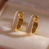 Aretes Geométricos con Esmalte al Fuego para Mujer Lujo Ligero de Alta Gama Diseño Nicho Simples Esmaltados Blancos Cuadrados