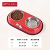 Comedero doble de acero inoxidable para perros con diseño de gato co-branded de Sanrio, comedero anti-derrames para perros pequeños y medianos, accesorios para comederos de perros
