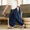 Pantalones harén de moda, pantalones de pierna ancha de seda helada, pantalones de hombre estilo chino retro, pantalones de trabajo con diseño de bolsillo tipo linterna de nicho