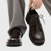 Nuevos zapatos de cuero para hombre con punta cuadrada, estilo británico, transpirables y versátiles, zapatos derby - 14649